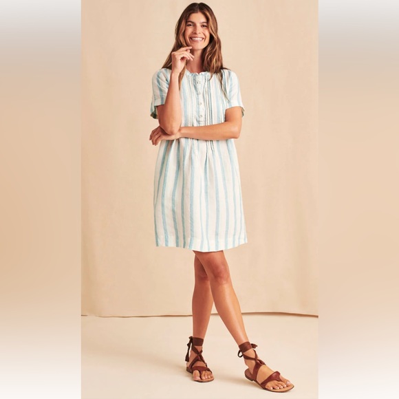 Faherty Dresses & Skirts - FAHERTY Gemina in ocean Catalina strip linen  pocket mini dress size xxL